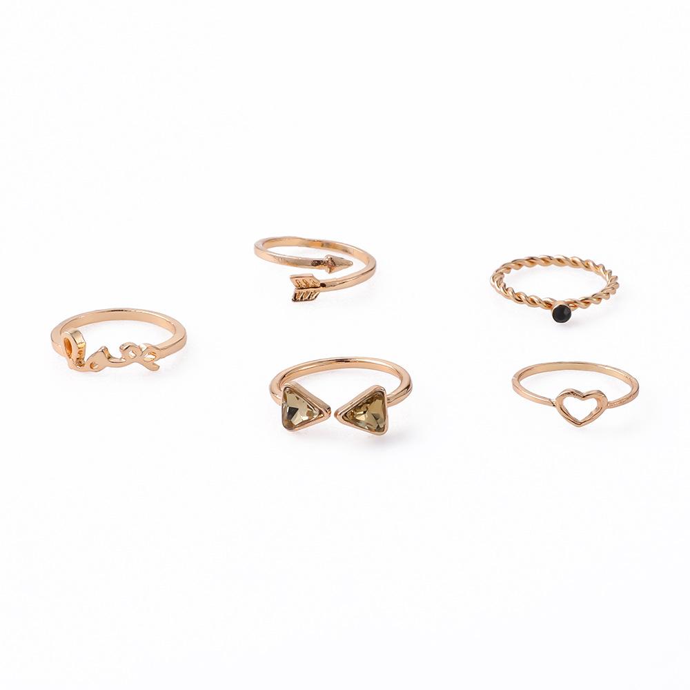 Ring, Fashion Love Letter Simple Black Gemstone Open Arrow Love 5 Piece Ring