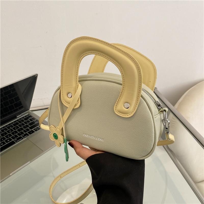 Simple Blocked Color Shoulder Bag With Flower Decoration Women Daily Use Gift