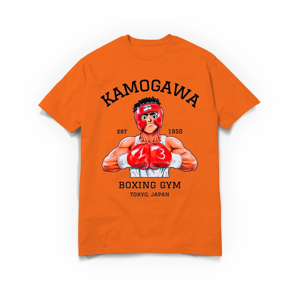 Men T-Shirt Anime Hajime No Ippo Kamogawa Boxing Gym Cotton Oversized Summer Loose Tops Tees Fashion Round Neck Short Sleeve