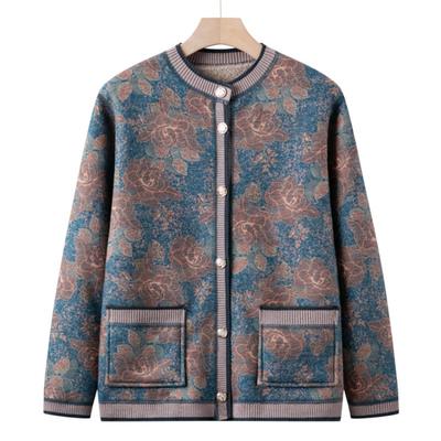 Middle-aged and Elderly, Piled and Thickened Autumn and Winter Knitted Sweater, Female Mother's New Cardigan Sweater, Grandma's Autumn Coat