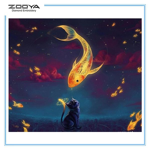 

ZOOYA 3D Алмазная вышивка Картина Вышивка крестиком Круглый горный хрусталь Картина Большая рыба