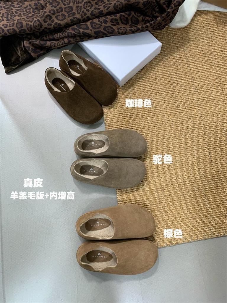 Lazy wind! Retro round head ugly cute one-pedal Boken single shoes 2025 autumn and winter soft-soled grandma shoes