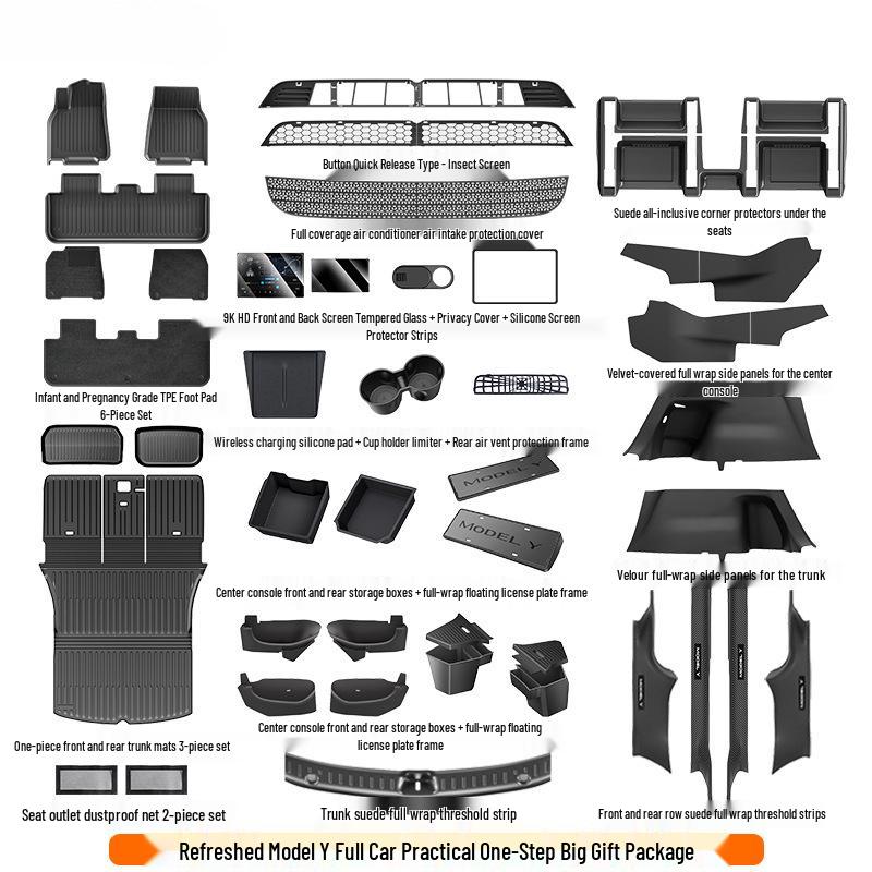 Tesla Model Y/3 Refurbished Accessories Gift Set: Interior Floor Mats & Storage Modifications