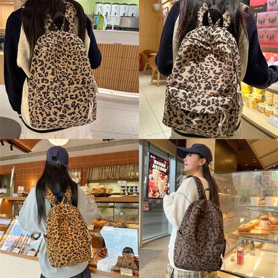 Large Capacity Backpack Leopard Print Laptop Daypacks Student School Bag Autumn Winter Backpack Travel Bag for Girls