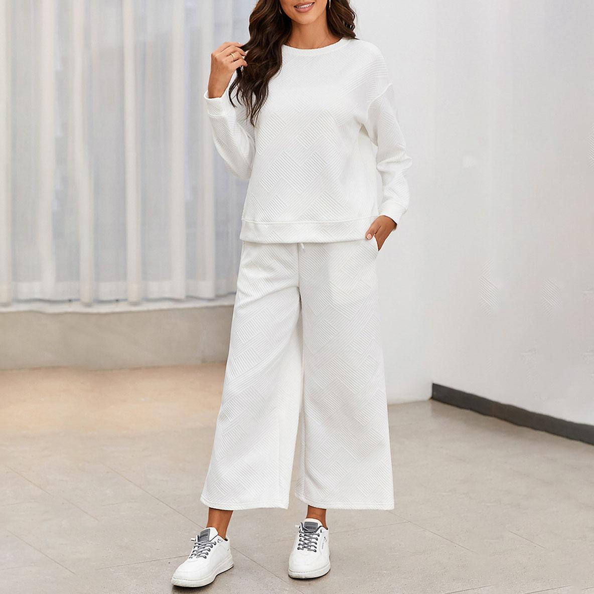 

Весна Осень Модная женская спортивная одежда на шнурках из 2 предметов, спортивные костюмы с длинными рукавами и облегающими длинными брюками S белый