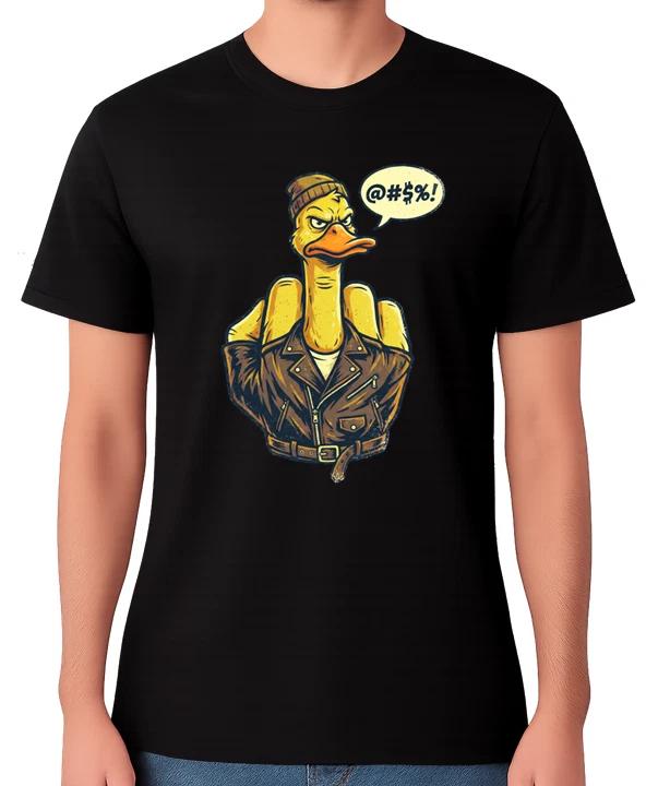 Angry Duck Flipping Off Cartoon Unisex T-Shirt Funny Graphic Tee Gift M