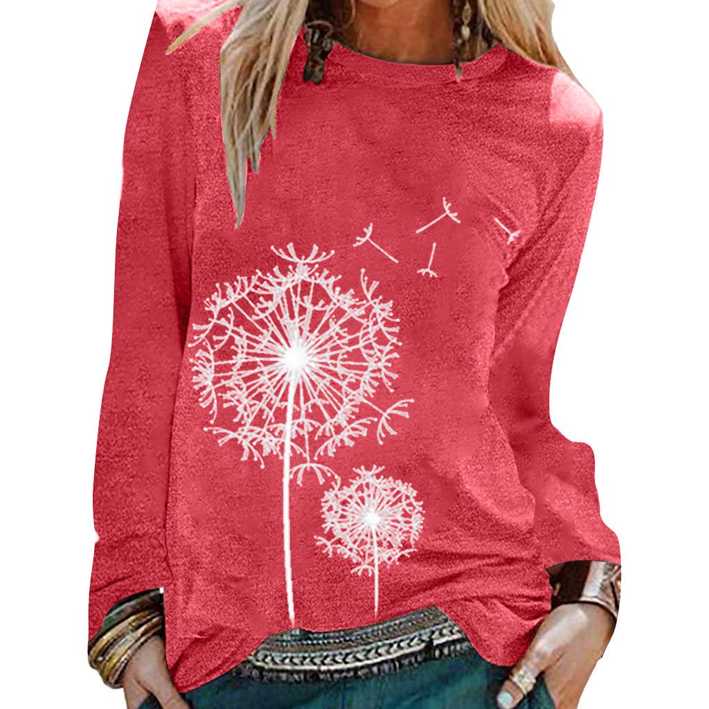 

Fashion Women s Casual Print Long Sleeves T-Shirt Tunic Blouse Tops XL красный