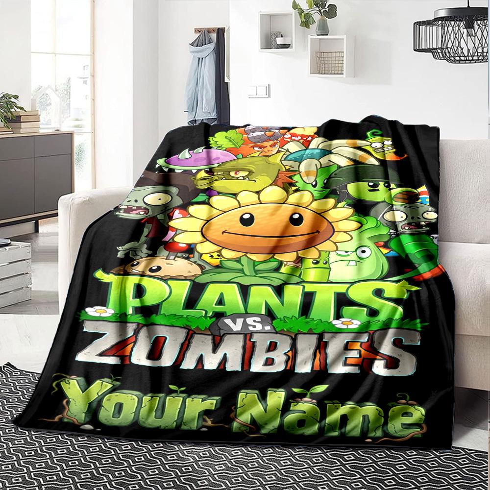 Plants Vs. Zombies Customize Text Blanket Lightweight Customizable Blanket Soft Cozy Versatile for Bed Bedding Sofa Living Room