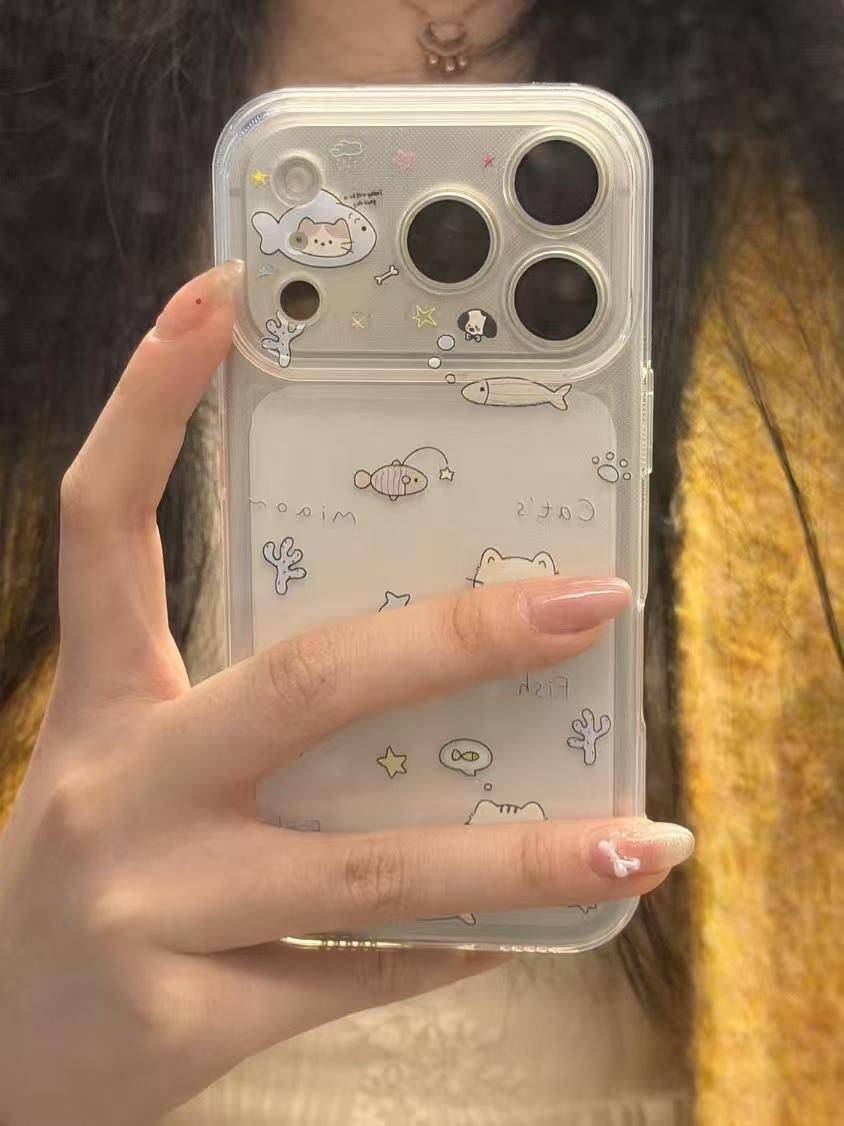 

Transforms 17 Large Window Kitten Fish Apple Phone Case Soft Shell for 17 Pro/16/15/14/13 - Frosted Finish Apple 13