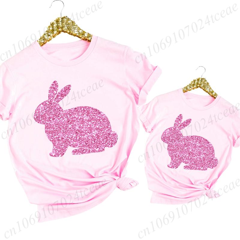 

Glitter Easter Bunny Print Women T-shirt Tshirt Summer Bunny Anime Graphic Fashion Female T Shirts Casual Woman Tops Clothing 4XL