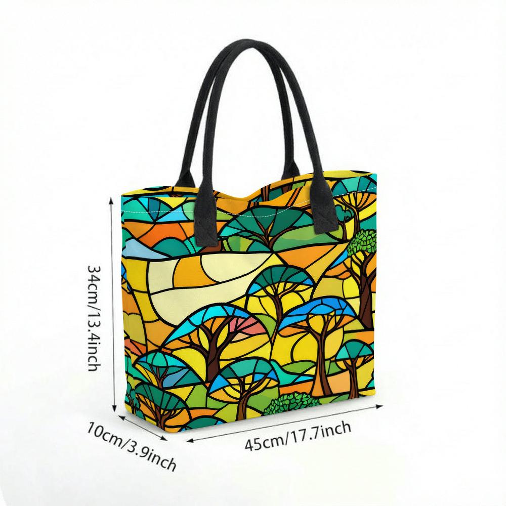  Stained Glass Tree Printed Tote Bag Daily Use Casual Shoulder Bag
