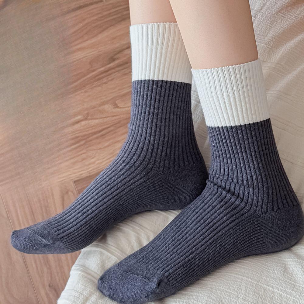 Striped Socks, Women's Pile Socks, Warm Cashmere Socks for Autumn and Winter, Mid-calf Socks, School Style, Versatile Long Socks