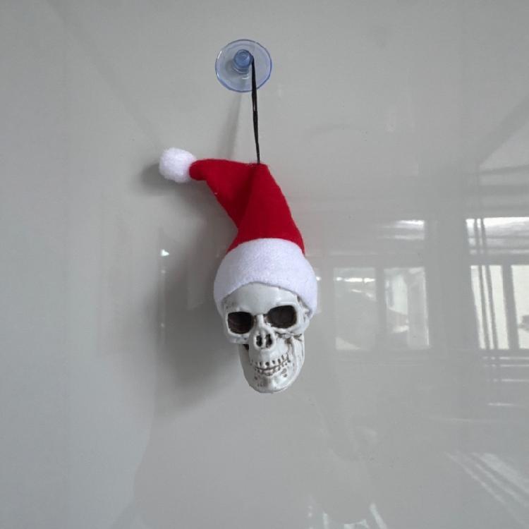 5Pcs Plastic Skeleton Head Decoration With Santa Hat For Holiday Parties Christmas Tree Halloween Hanging Ornament