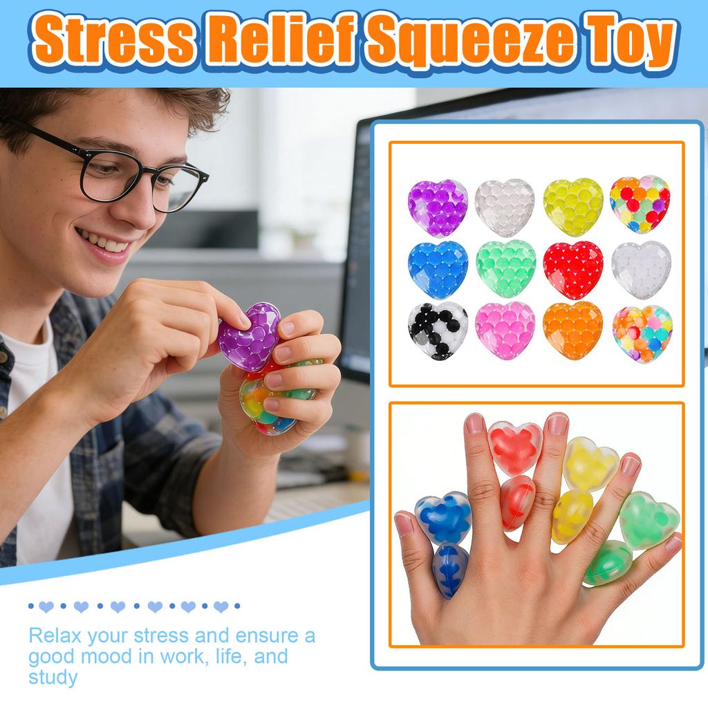 Random 1-6Pcs Valentine'S Day Peach Heart Bubble Ball Stress Relief Toy Love Release Water Ball Pinch Music Stress Relief Tool