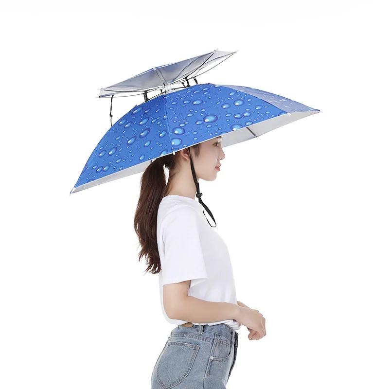 Portable Outdoor Rain Umbrella Hat Fishing Hats Foldable Sun Shade Waterproof Camping Fishing Headwear Cap Beach Head Hats