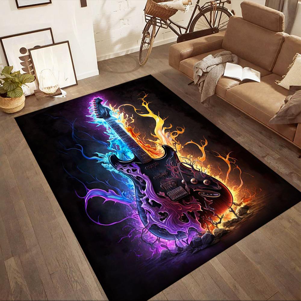 Electric Guitar In Flames Floor Mats for Living Room, Bedroom and Room Decoration Are Suitable for Gifts.