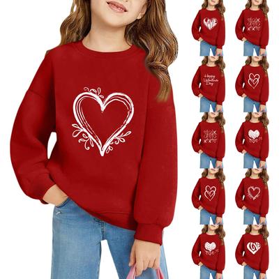 Girls Round Neck Pullovers For Kids Printed Baby Tops Valentine's Day