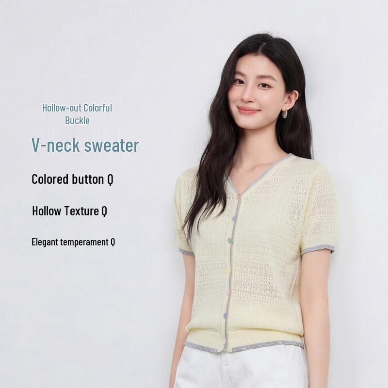 FivePlus V-Neck Knit Short Sleeve Cardigan Top F