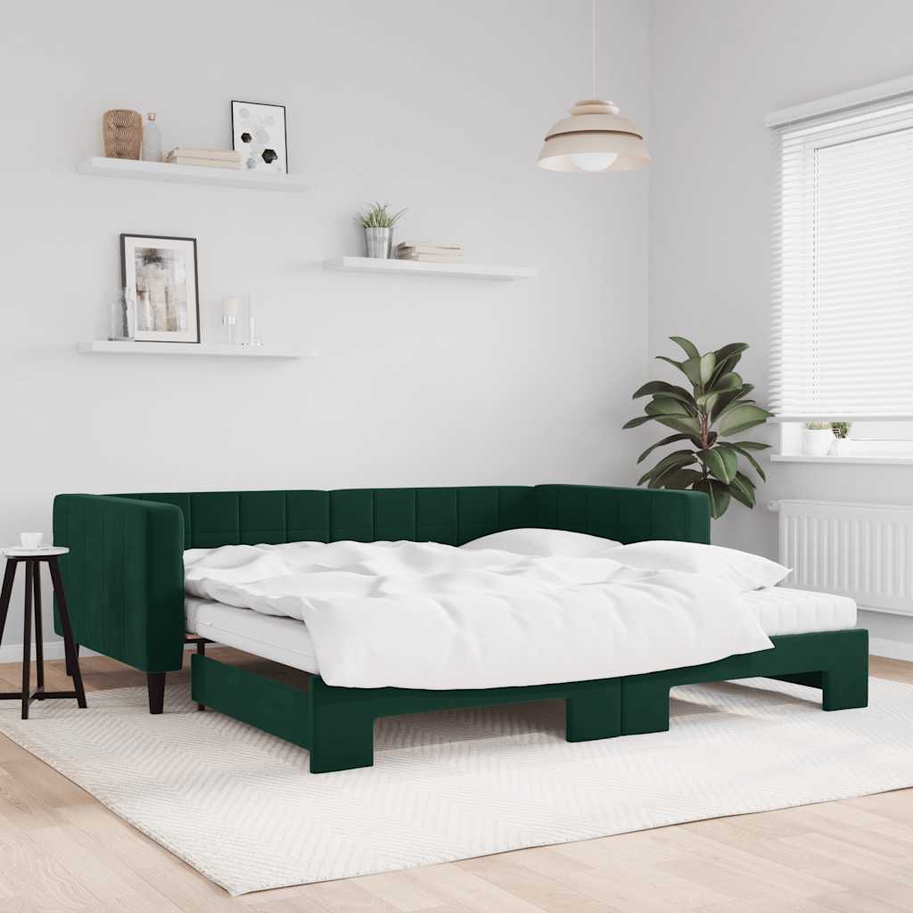 Extendable Daybed with Mattresses Dark Green 100 X 200 Cm Velvet