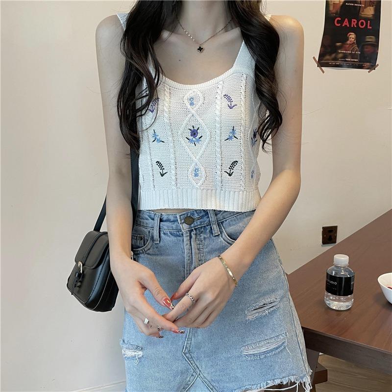 Hyuna Style Spice Girl Halter Tank Top Women's New Summer Inside The Design Sense of Bottom Knit Short Top To Wear Tide