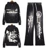 Hellstar Retro Washed Distressed Mud Print Sweatpants & Hoodie Set 