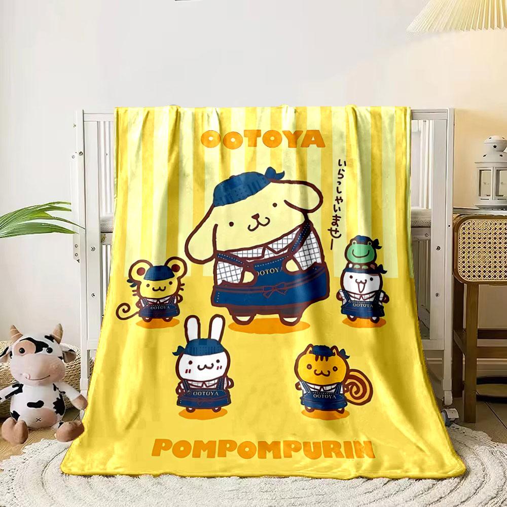 Cute cartoon animals wearing aprons and hats with a yellow-striped background. for all seasons blanket lunch break throw gift 80cm x 120cm