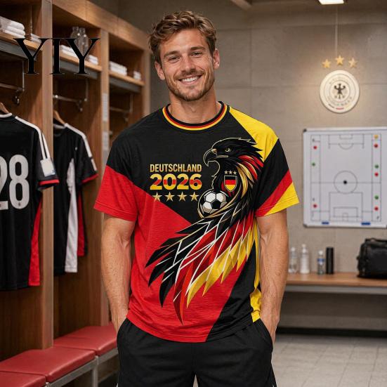 Soccer Fan Apparel Men Fans T-shirt, German Team Football T-Shirt, 2026 World Game Day Shirt Tournament Cheer Tee, Stylish for Stadium Sweat-wicking