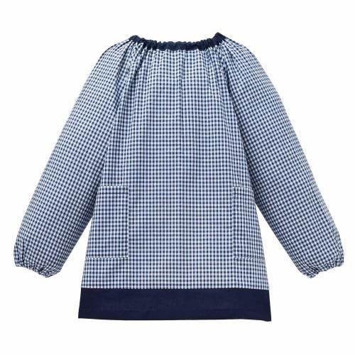 

COLORFUL CANDY STYLE Smock, Long Sleeve, Large Check Pattern (100% Cotton), Navy Blue, for Boys and Girls, Suitable for Kindergarten and Daycare, Size