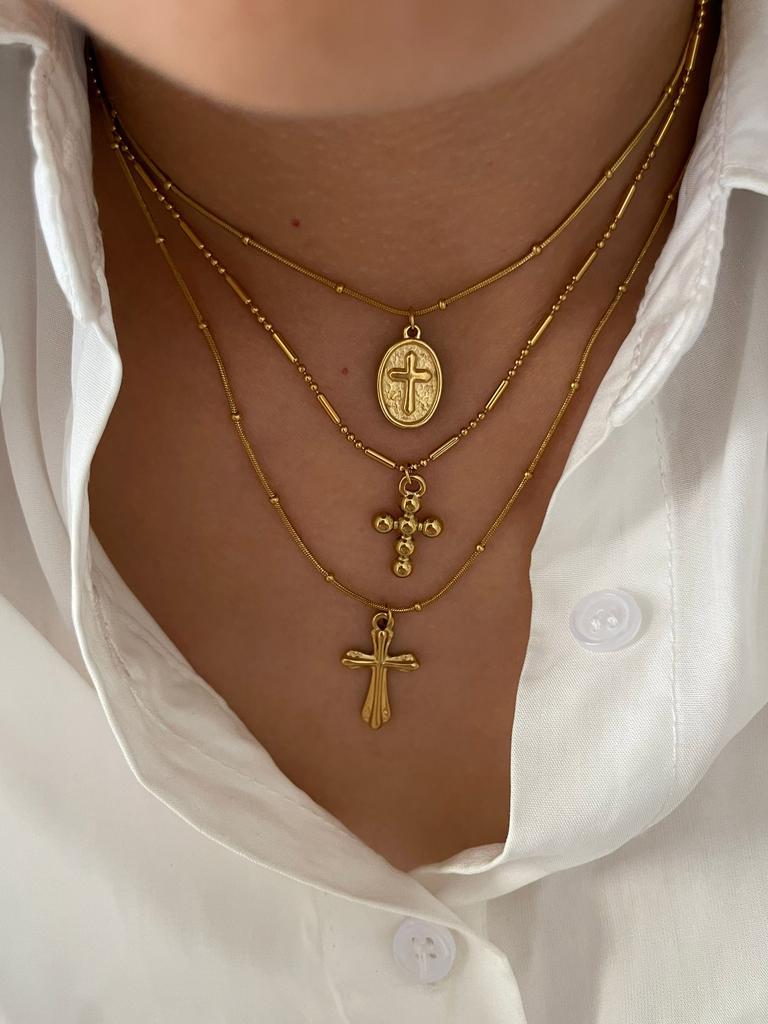 Peri'sbox Waterproof stainless steel bead disc cross pendant necklace simple metal chain Beads women's fashion jewelry gifts