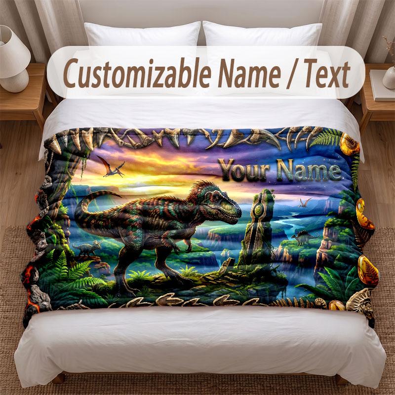 Coperta Morbida a Tema Dinosauri Personalizzata con Stampa Nome Testo Coperta Calda Decorazione Divano Casa Camera da Letto
