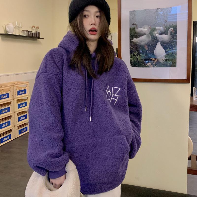 Women's Sweatshirt Autumn and Winter Thickened Velvet Wide Hooded Jacket