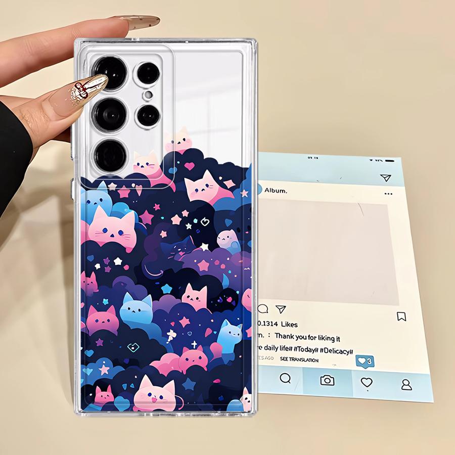 Phone Cover Case for Samsung Galaxy Note 20 Ultra 10 S23 Ultra S22 FE S26 S21 S24 S20 Plus S25 Edge Black Cat Starry Night