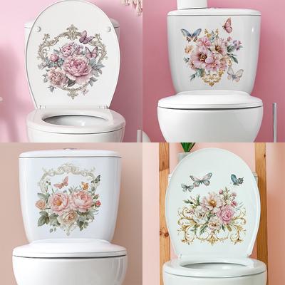 Watercolor Flower Butterfly Leaf Bathroom Toilet and Toilet Stickers for Beautification and Decoration