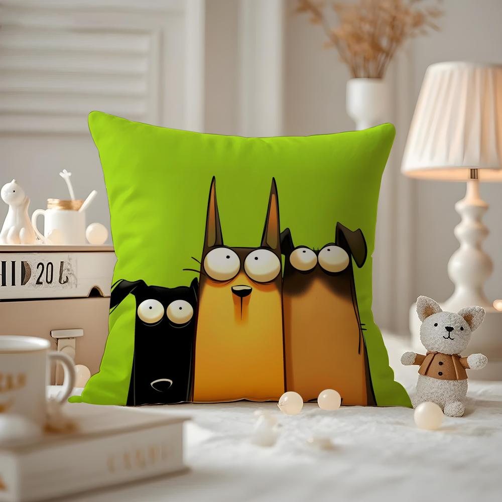 Funny Creative Cartoon Doberman Cushion Cover Anti-dustmite Pillowcase Invisible Zipper Silky Short Plush Sofa Cushion Cover