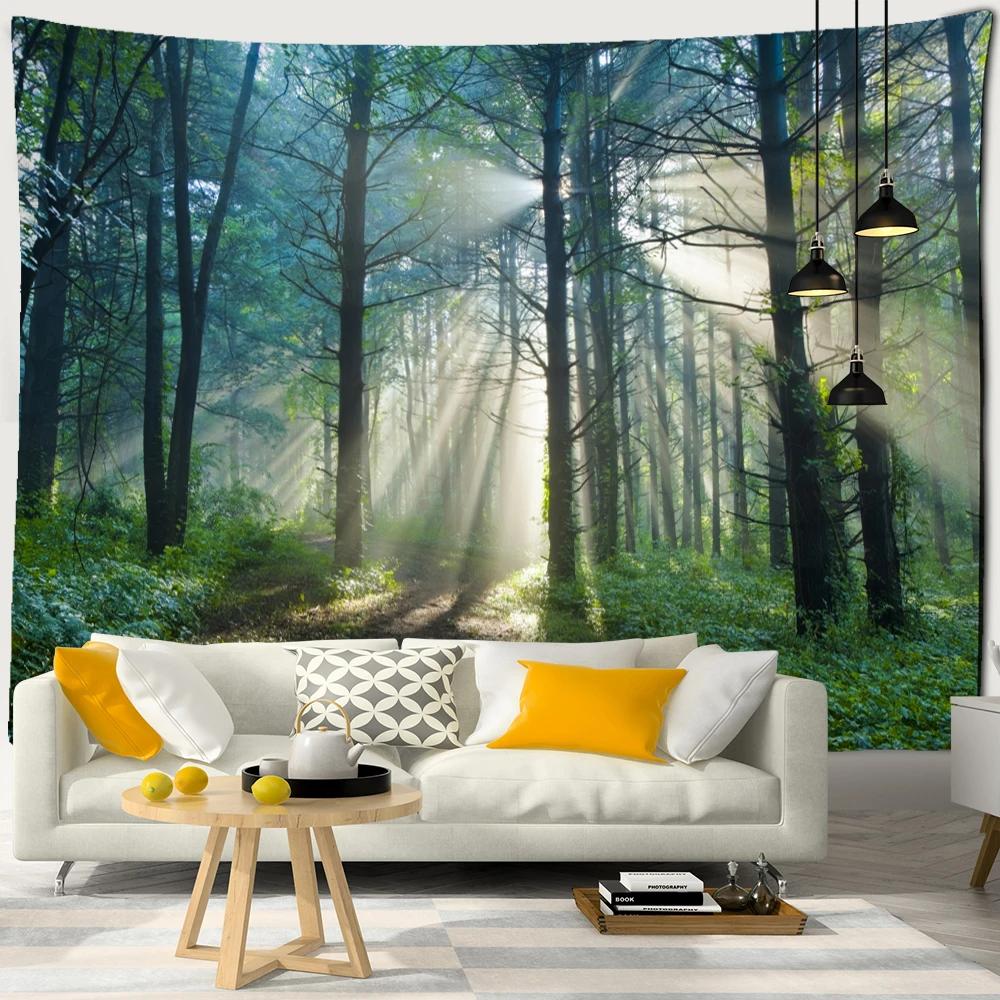 Mountain Sea Jungle Tapestry Wall Hanging Bohemian Nature Landscape Psychedelic Beautiful Home Decor Background Cloth