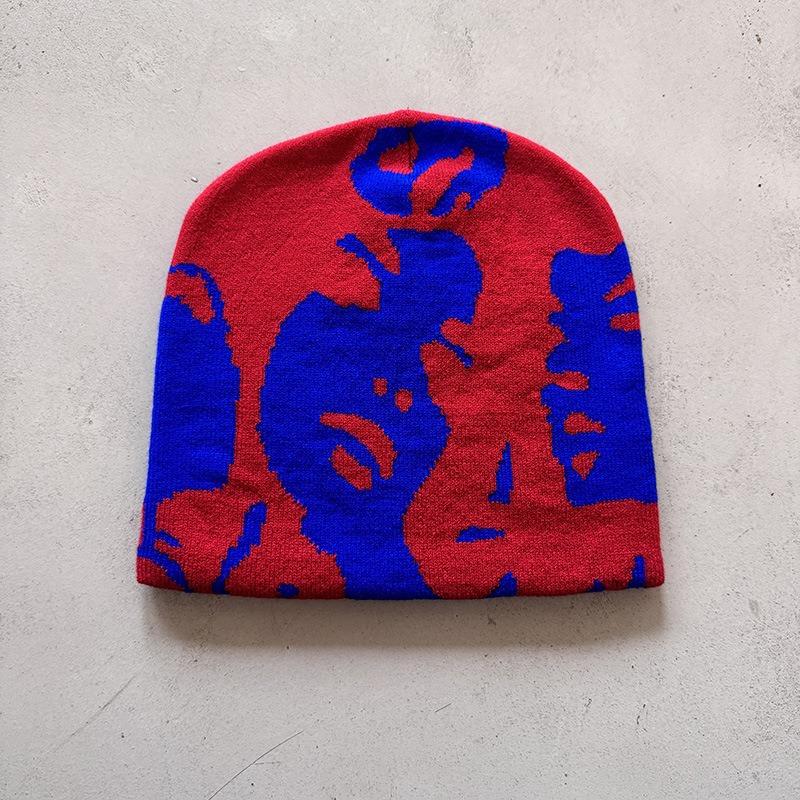 1pc Face Pattern Intarsia Beanie Hats,winter Casual windproof elastic skull Cap,Suitable for outdoor activities and daily wear