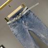 Ladies Heavy Industry Rhinestone Skinny Jeans  Spring  Elastic High Waist Thin Women Clothes Korean Fashion Nine Pants
