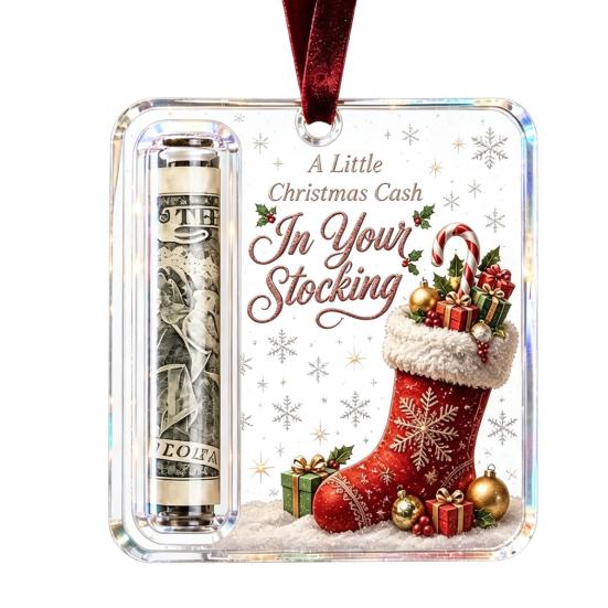DIY Weihnachts Geldgeschenk Box Bargeld Schmuckstück, Klarer Acryl Halter, Feiertags Xmas Schmuck mit Lanyard Baum Hängedekoration, Lustige Wege zu One Size M