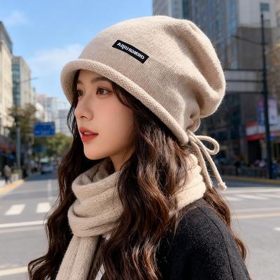 New Hat Women's Spring and Summer Confinement Woolen Hat Couple's Baotou Pile Hat Big Head Circumference Knitted Cold Hat