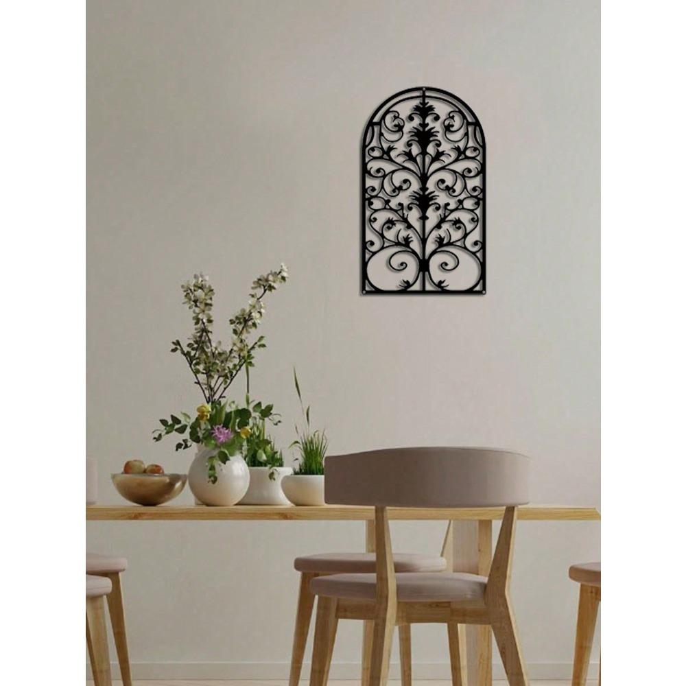 Black Metal Window Arch Wall Decor Gothic Baroque Grille for Living Room Wall Art 3D Ornament Gothic Gate