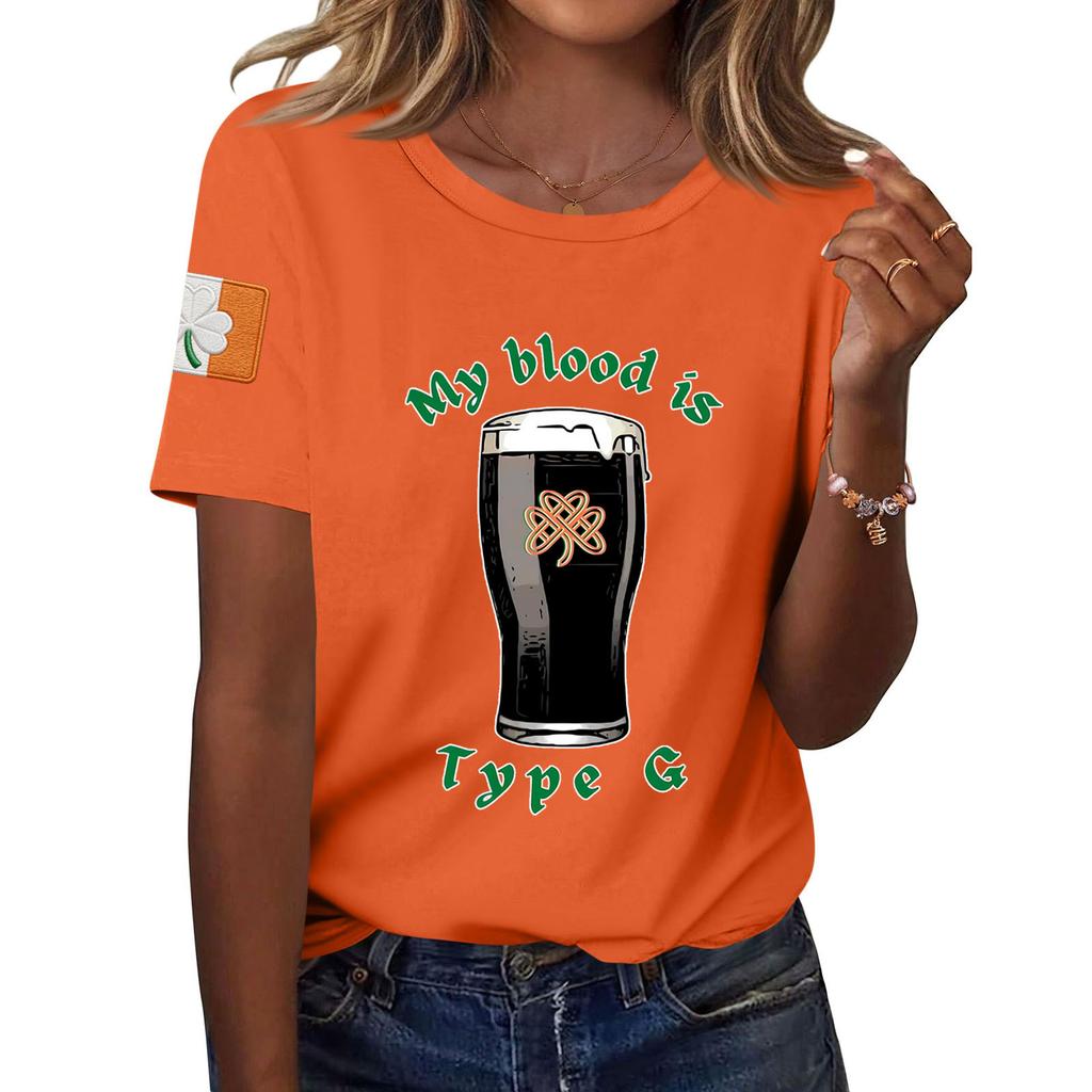 Women's Fashion Casual Printed Short Sleeve Round Neck Pullover Tops