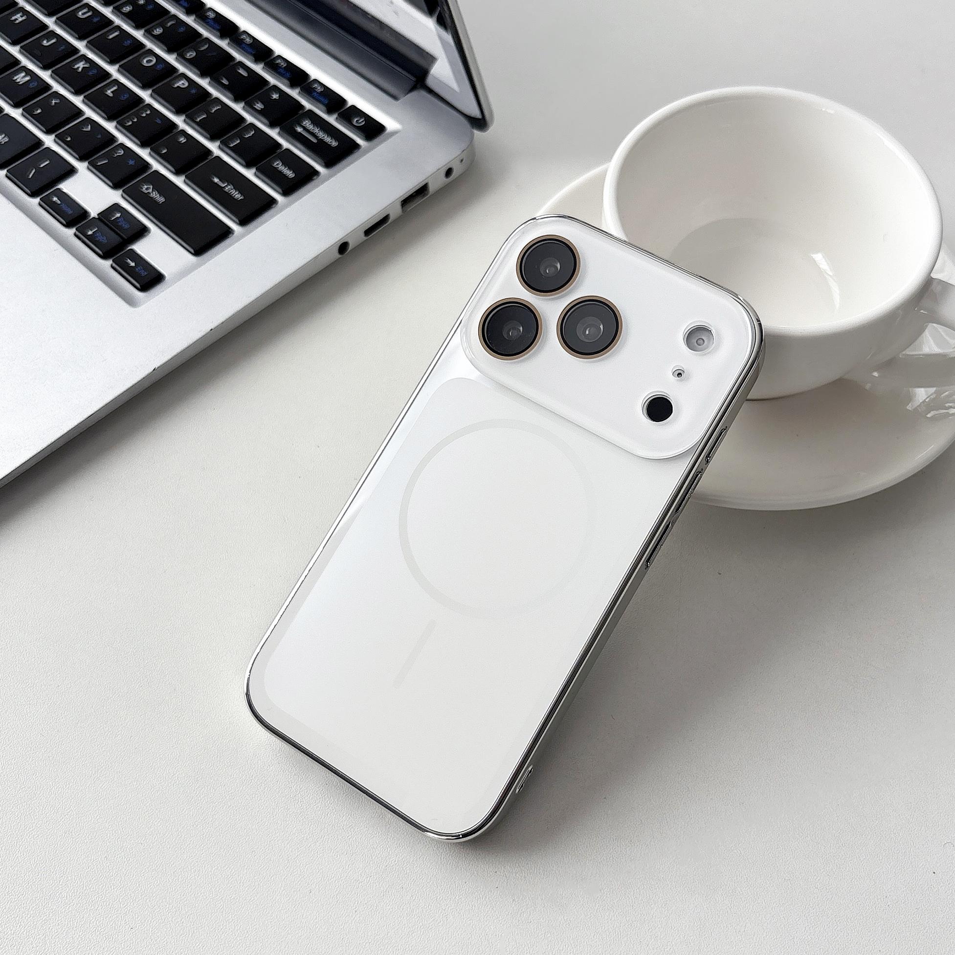 

Plating For Magsafe Magnetic Phone Case For iPhone 17 16 15 14 13 Pro Max Wireless Charging Large Window Hard Armor Cover iPhone17 Pro