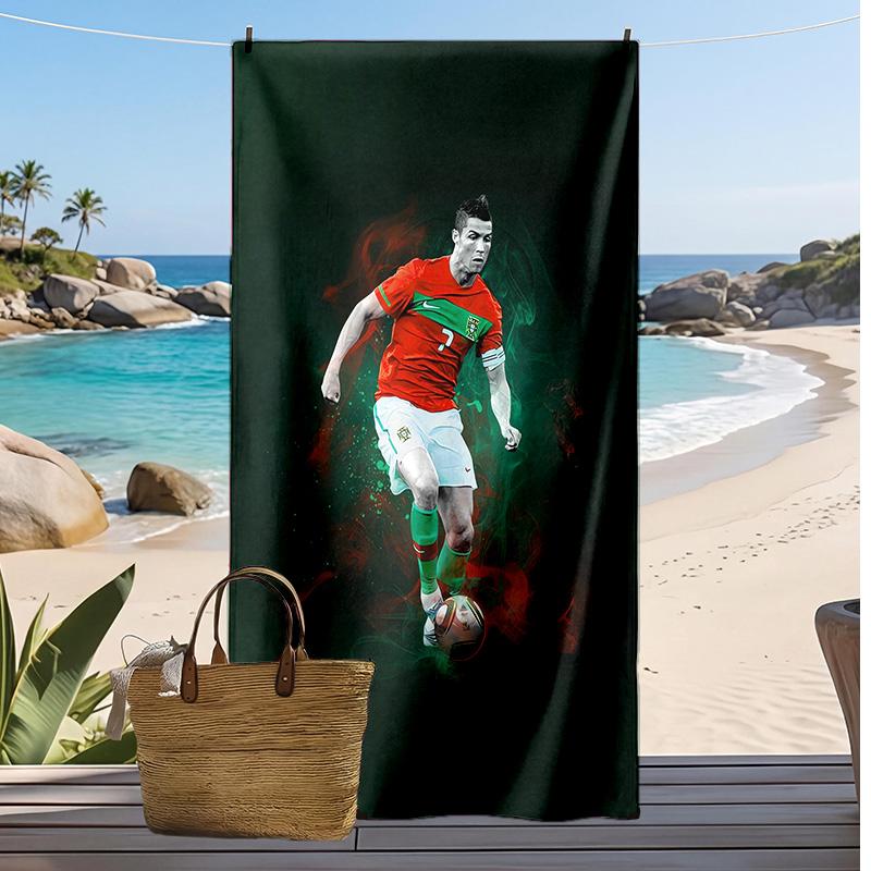 Asciugamano da Spiaggia Stampato Cristiano Ronaldo Asciugamano Morbido ad Asciugatura Rapida Coperta da Spiaggia Rettangolare Grande Portatile per Viaggi Piscina