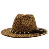 Flat-Brimmed Cornice Hat Leopard Print Pearl Bow Hat Jazz Hat Woolen Top Hat