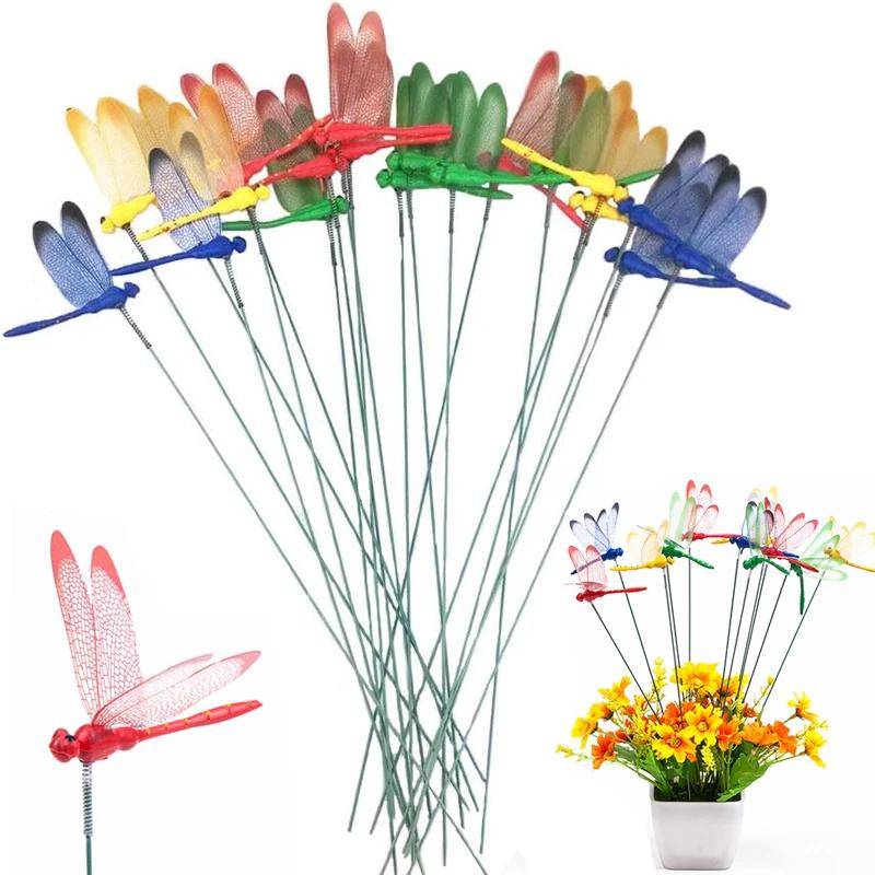 5/10pcs 3D Dragonfly Outdoor Decor Waterproof Vibrant Color Yard Ornament for Flower Arrangement Planter Patio Garden
