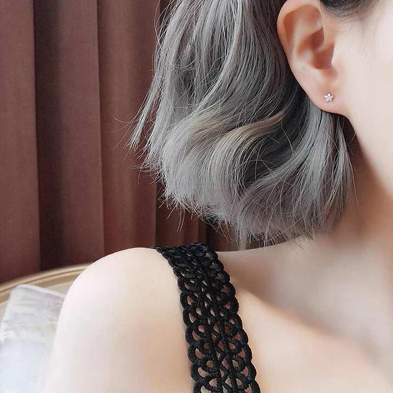 Ruifan Small Star Black Cubic Zircon Stud Earrings for Women Silver 925 Trendy Lady Jewelry New Official-website
