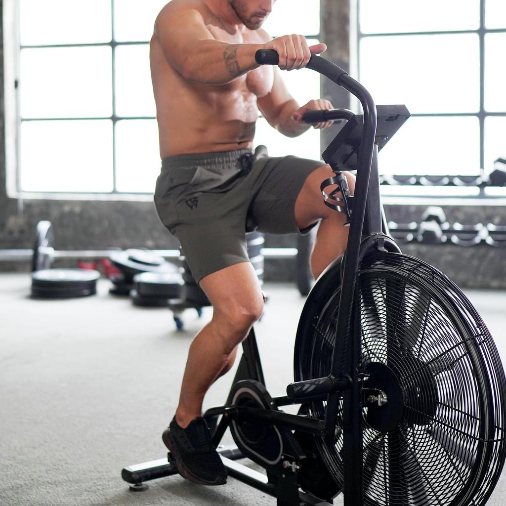 Breathable and Stretch Training Shorts for and Running Size Men's Sports, Workouts, (Black/Olive Gray, M)