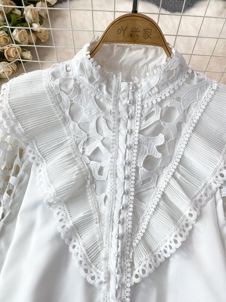 Γυναικεία γυναικεία μπλούζα σε στυλ vintage δικαστήριο με μακρυά μανίκια με φαναράκια πουκάμισα γυναικεία μπλούζα