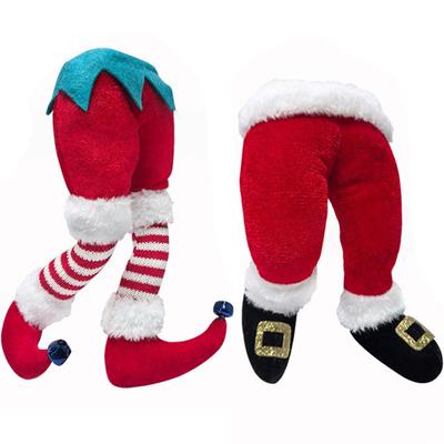 Peluche Père Noël Elfe Jambes Décoration Arbre de Noël Ornements à Suspendre pour Maison Porte Cadeau Fête de Noël Décorations de Noël 1 pièce
