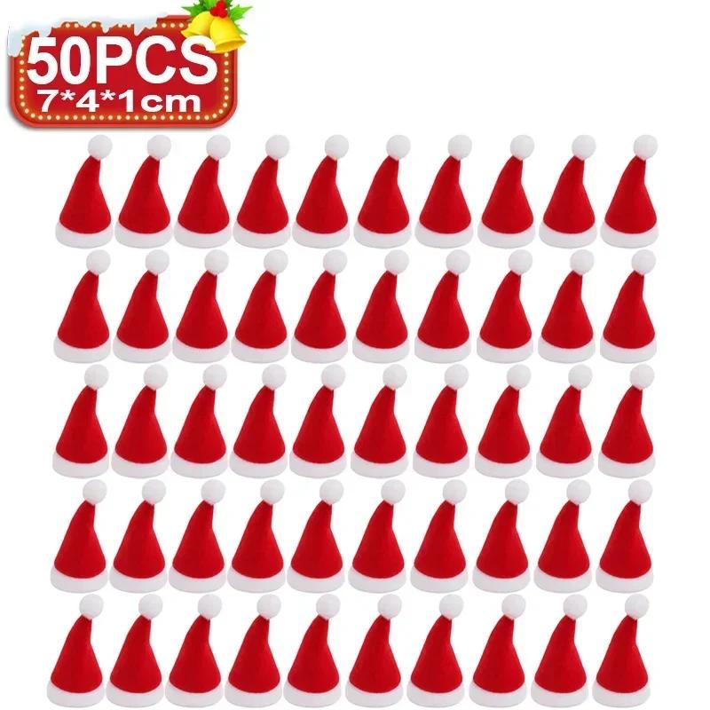 5/100PCS Mini Santa Hat Creative Wine Bottle Covers Lollipop Cap Xmas Tree Ornaments Christmas Dinner Table Decor New Year Gifts